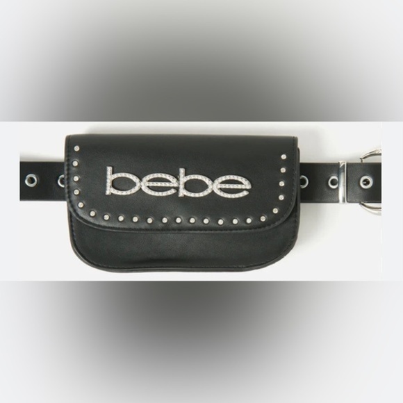 BEBE LOGO GROMMET rhinestones black BELT‎ BAG size L/XL new main image 4
